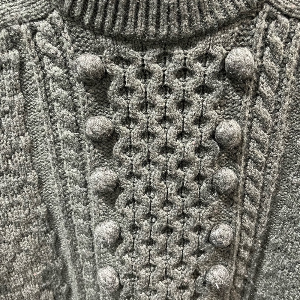 EUC J.Crew Cable Knit Pom Pom Wool Sweater Forrest Green XXS - Picture 5 of 7